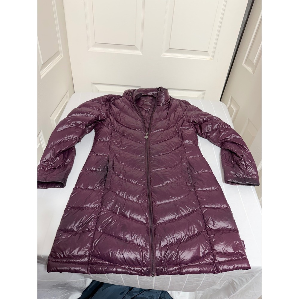Calvin Klein Womens Packable Down Puffer Coat Purple Hooded Quilted Jacket M